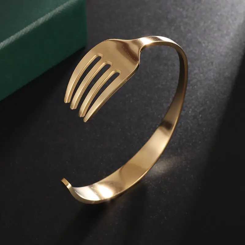 Bracelet Design de mode en acier inoxydable vaisselle incurvée fourchette ouverte bracelet hommes et femmes personnalité charme hip hop bijoux décontractés cadeaul2403