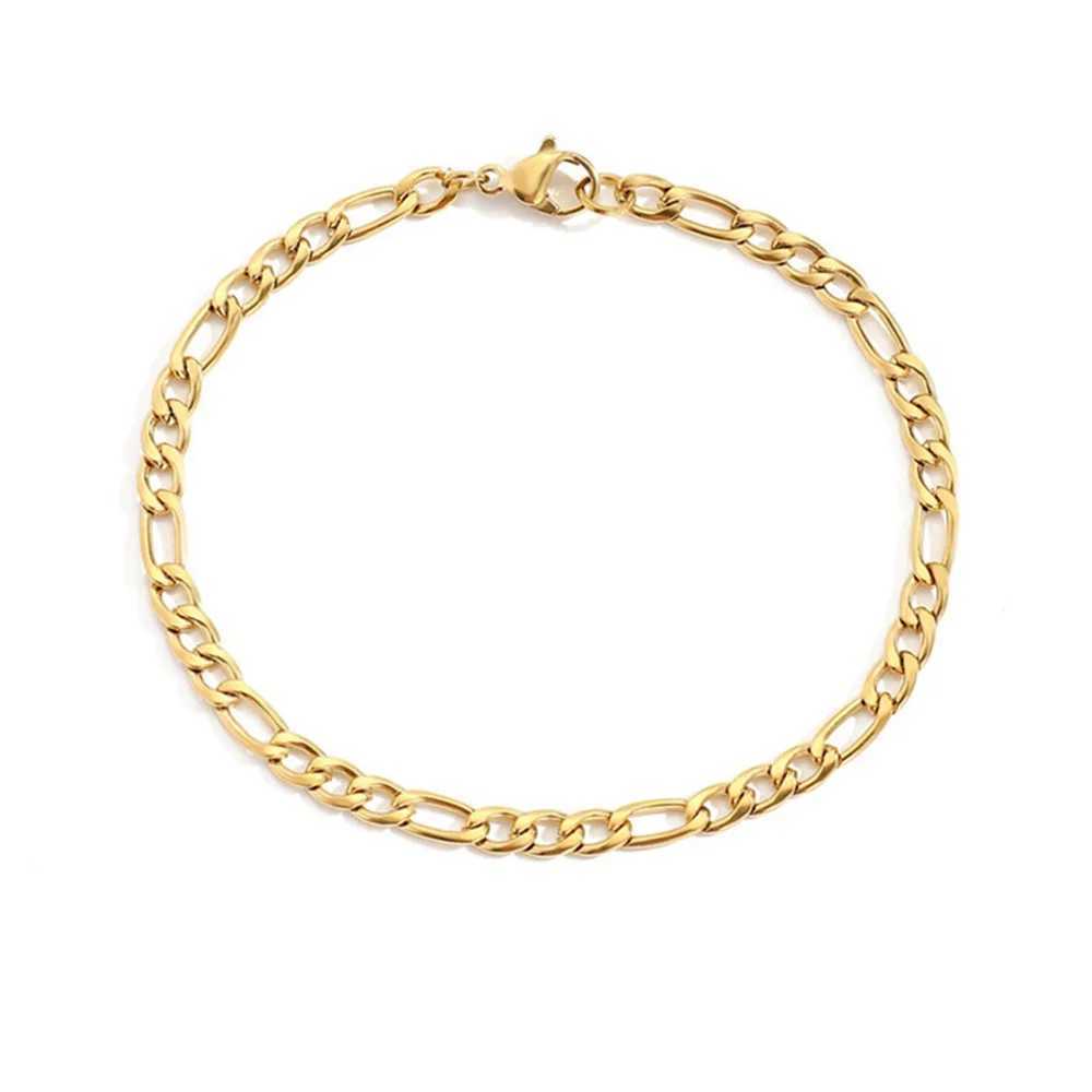 Bangle 4MM Stainless Steel Figaro Bracelet Gold Color Bracelet For Women Mens Hip Hop Jewelry Fashion AccessoriesL2403