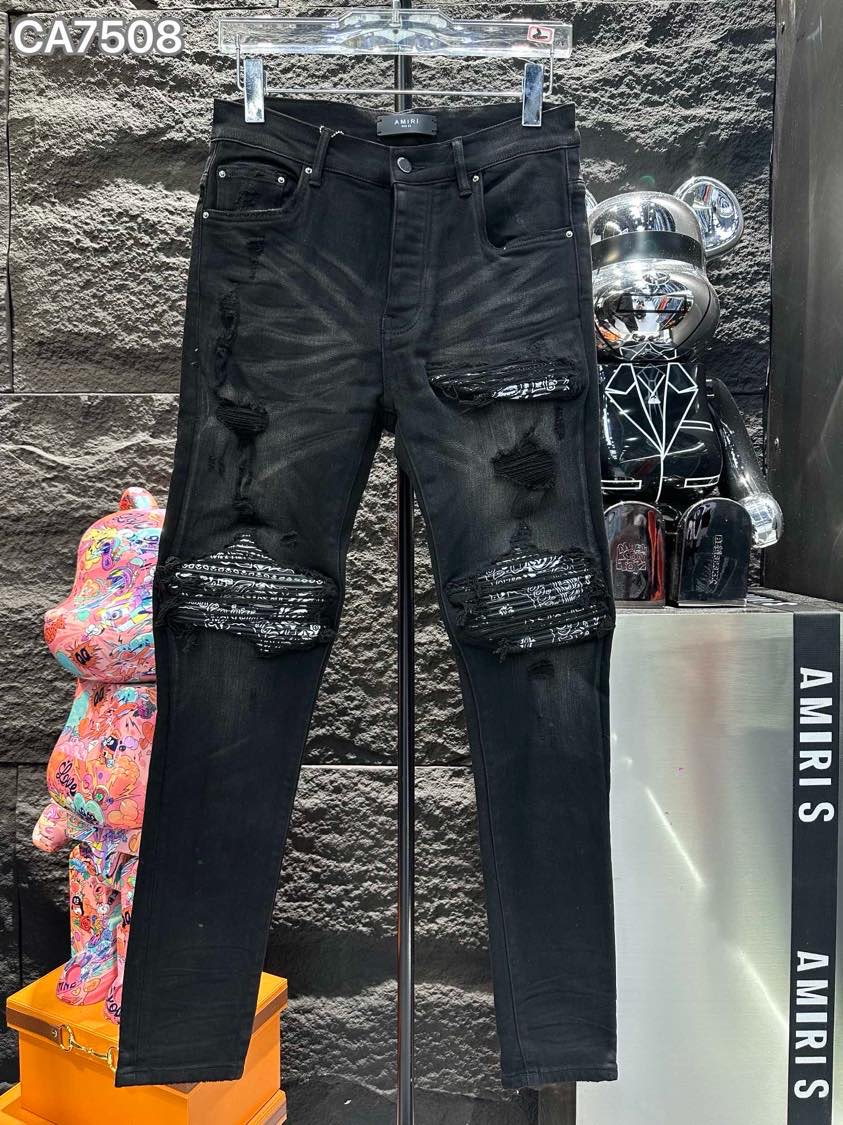 Am Ir High Quality Mens Jeans Trusted MotileCycle Biker Jean Rock Skinny Ripped Hole Stripeファッショナブルなヘビ刺繍デニムパンツ