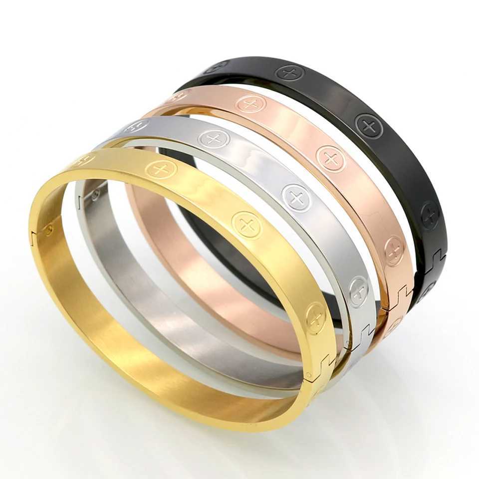 Brazalete de nuevo diseño con circonita y tuerca cruzada, pulseras con clavos para mujer, tornillo de acero inoxidable, joyería de marca de lujo L2403