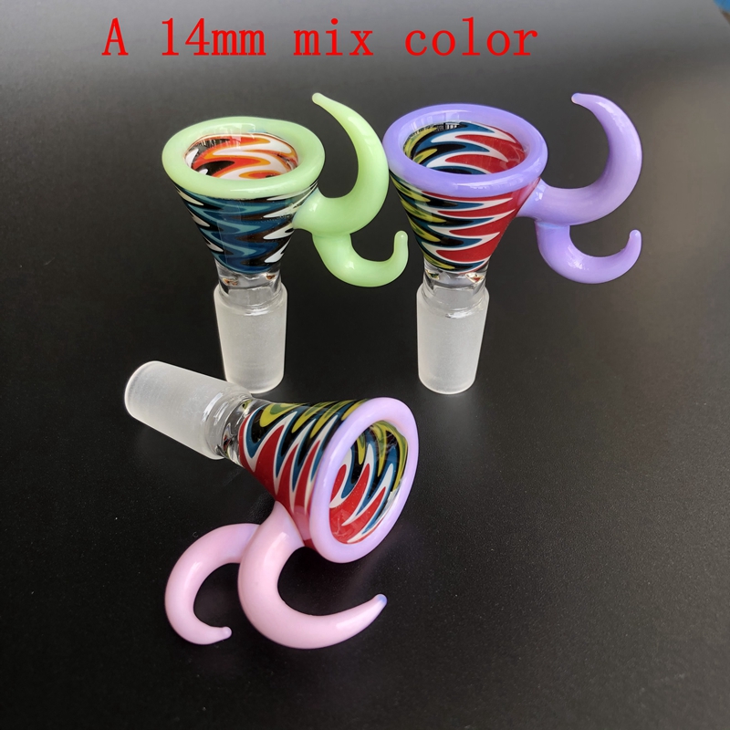 ONS Kleur 14mm 18mm Mannelijke Glazen Kom Handvat Mooie Glijbaan Stuk Pruik Wag Roken Accessoires Voor Glas Water bongs Dab Rigs Pijpen