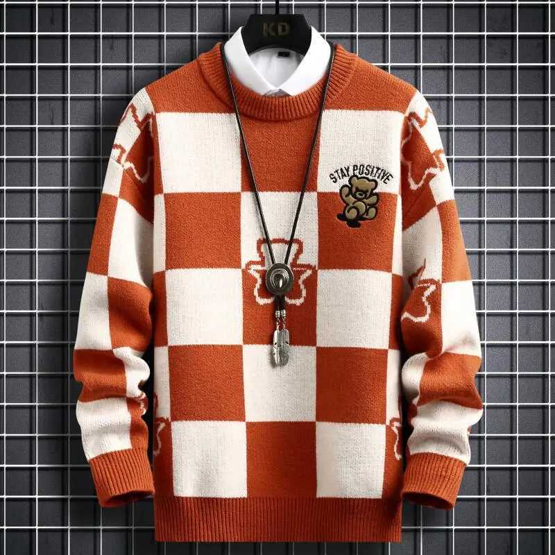 Erkek Sweaters 2022 Yeni Kış Hip Hop Baskılı Gevşek Erkek Sweaters Yüksek Son Kaşmir Sweater Erkekler Giyim Moda Ekose Noel Suluterslf231114L2402