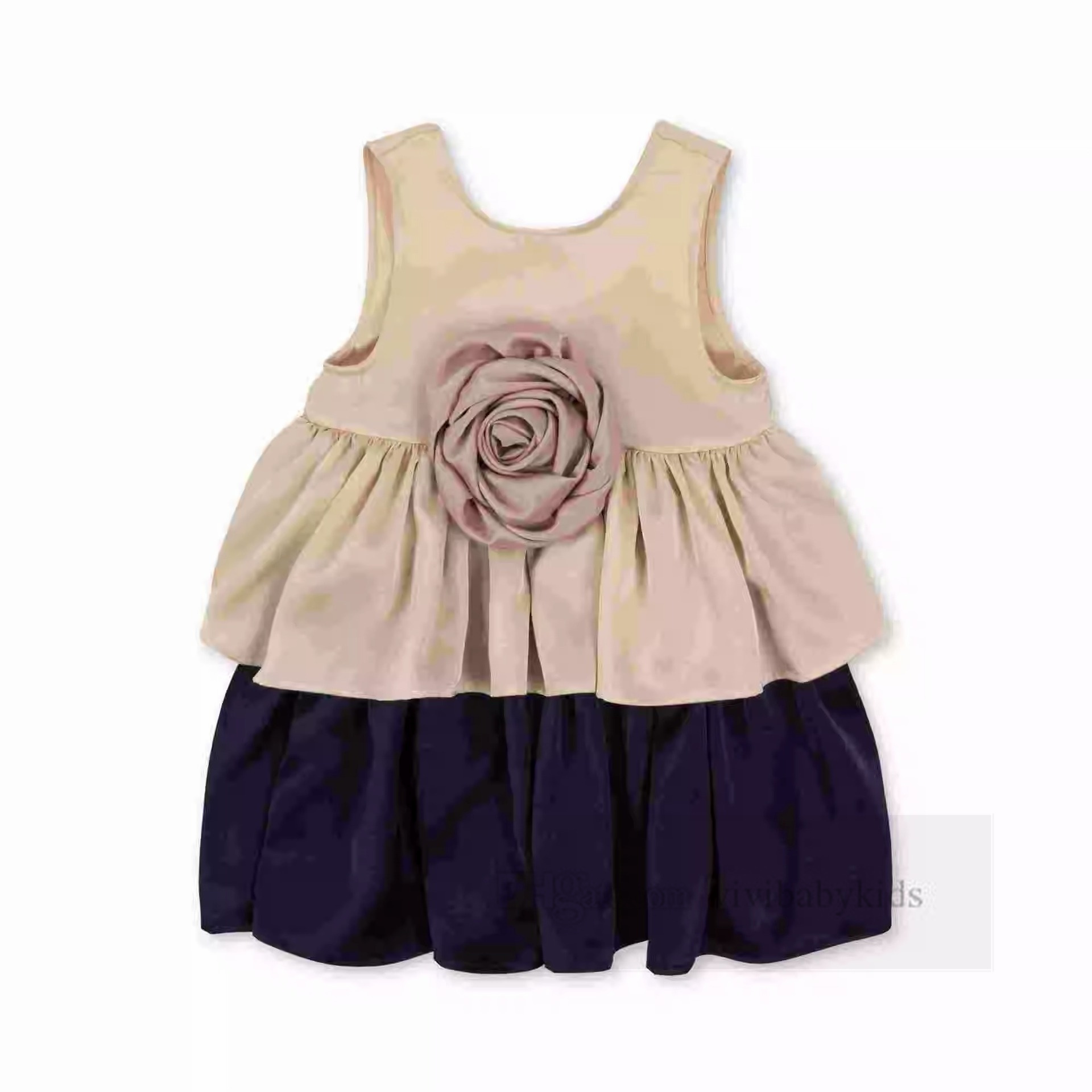 Filles stéréo rose fleur gilet robes enfants patchwork couleur robe de princesse 2024 printemps enfants fête d'anniversaire vêtements Z7180