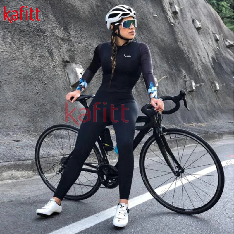 Clothings Kafitt Autumn And Winter Long Cycling Wear Women's Sweatshirt Suit Monkey Jumpsuit Longsleeved Overalls Onepiece Cycling Team