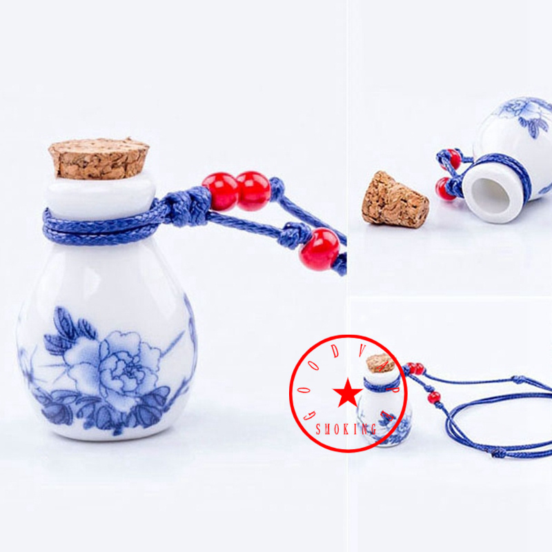 Colorful Pattern Ceramics Smoking Dry Herb Tobacco Spice Miller Pill Storage Bottle Stash Case Portable Cork Stopper Pendant Necklace Rope Container Jars Tank DHL