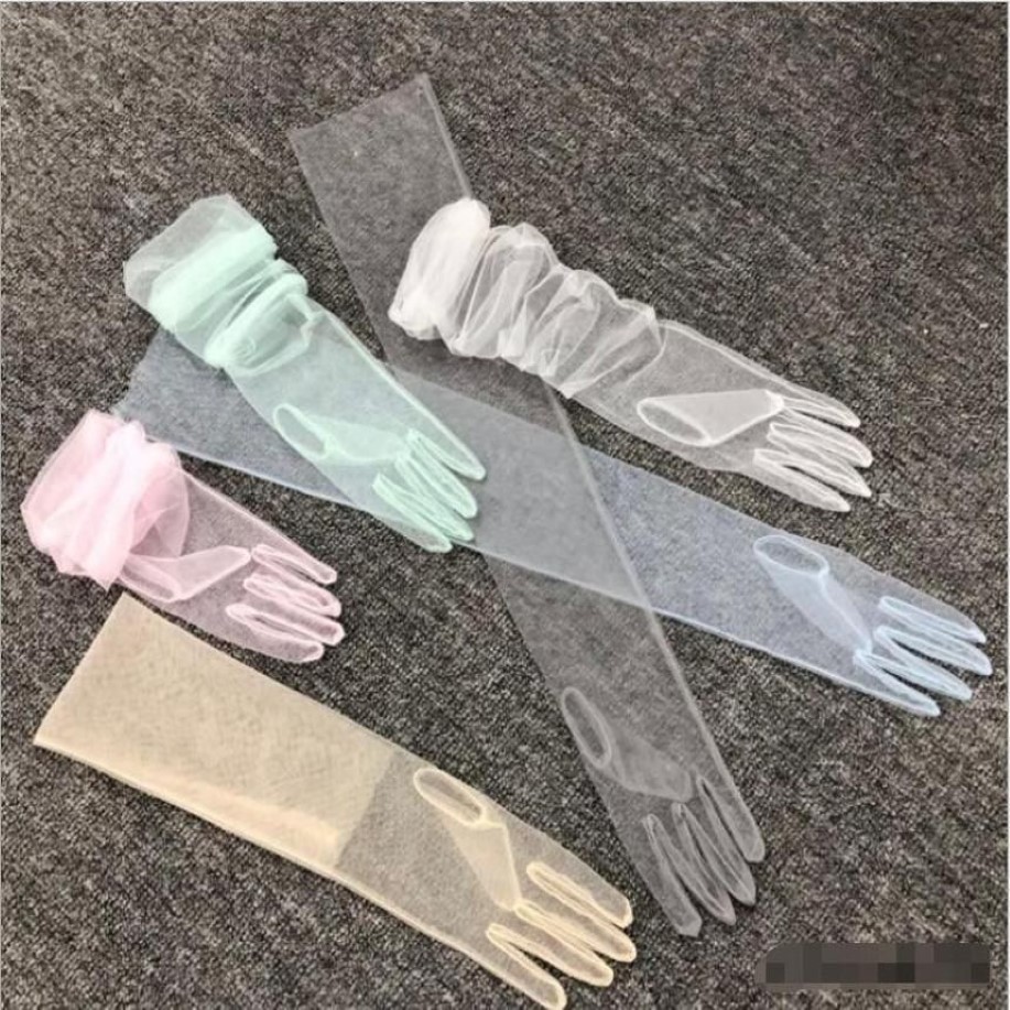 Fem fingrar handskar 70 cm lång diy tyll vanlig ansikte brud klänning transparent sexig260m