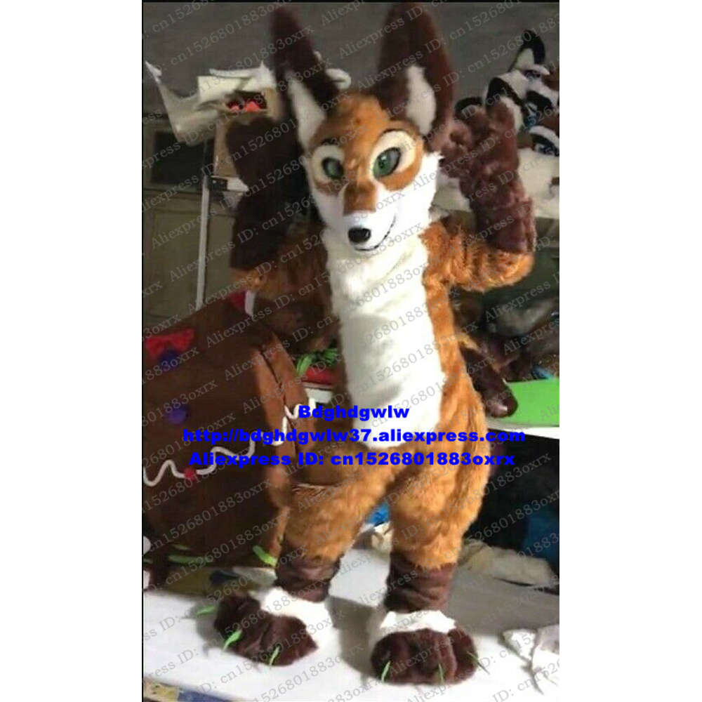 Costumi mascotte Marrone Pelliccia lunga Lupo peloso Cane Husky Fursuit Costume mascotte Personaggio dei cartoni animati adulti Temple Fair Merchandise Street Zx2990