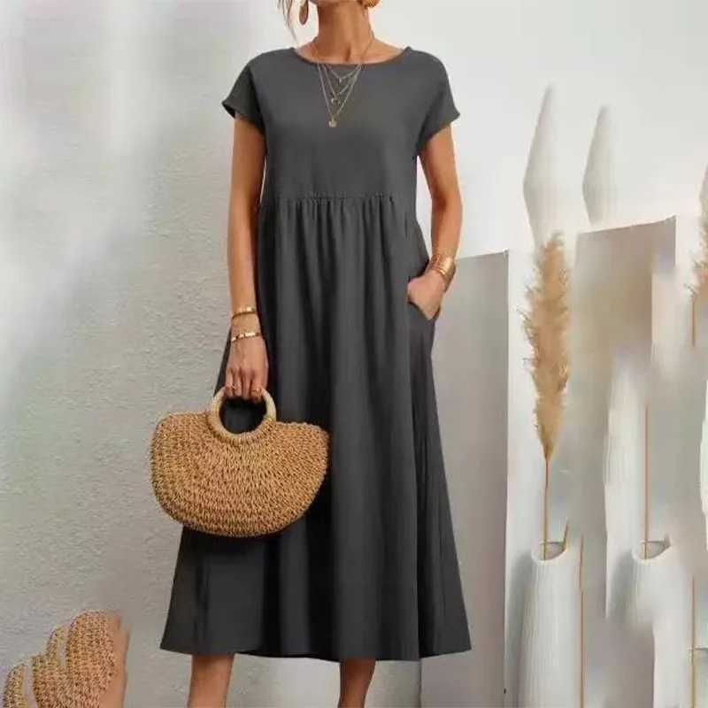 Basic Casual Jurken Zomer Casual Losse Elegante Lange Linnen Jurken Voor Vrouwen 2023 Effen Mooie Mouwloze Dames Maxi-jurk Vrouwelijke Midi-jurkenL24030