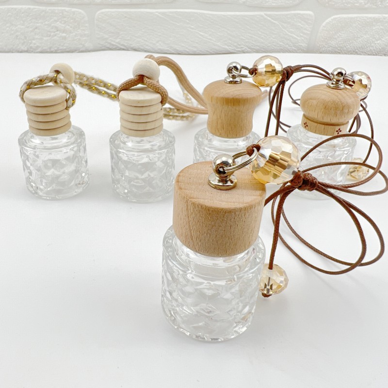 Lege auto luchtverfrisser hanger parfum glazen fles met houten doppen hervulbare etherische olie diffuser