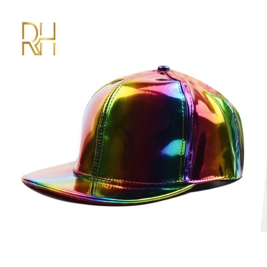 Top Caps Fashion Unisex Gümüş Lazer Beyzbol Başlığı Erkekler Hip Hop Holografik Casquette Kadınlar Snapback Rainbow Basketbol Şapkası RH263G