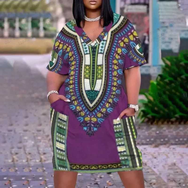 Abiti casual di base Abito africano bohemien Dashiki le donne Abiti midi sexy Manica corta Festa serale Saudita Elegante scollo a V Vestito estivo ModaL2403