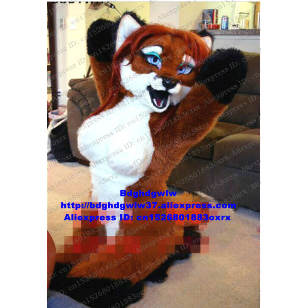 Mascottekostuums Lange vacht Harige Miss Fox Husky Hond Fursuit Mascottekostuum Volwassen stripfiguur Pak COSPLY Rollenspel Muziek Carnaval Zx3022