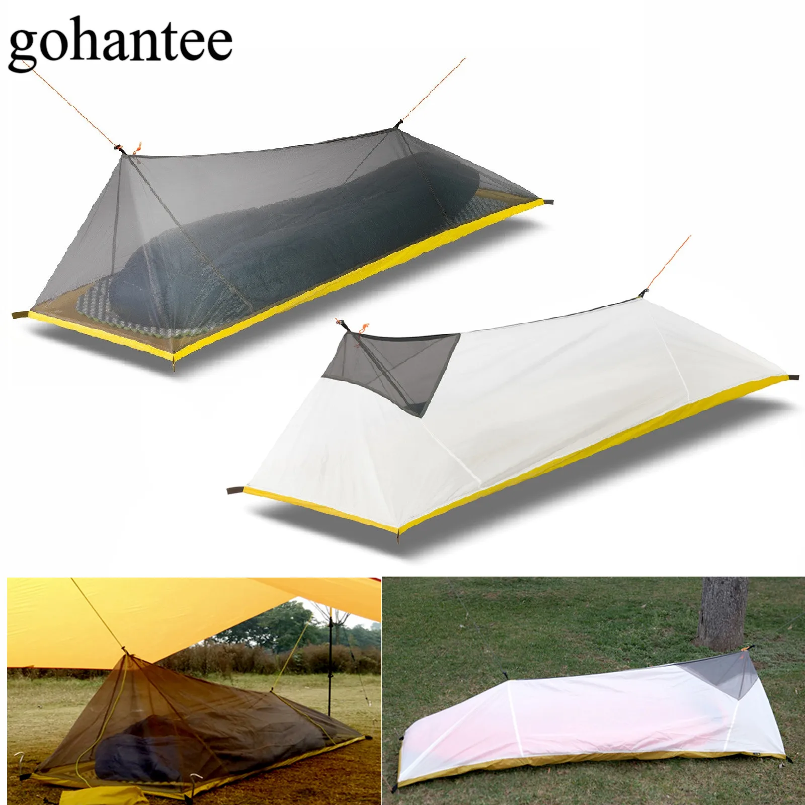 Schuilplaatsen 230g/260g Ultralight 1 Persoon Outdoor Camping Tent Zomer Mesh Tent 40D 210T Nylon Lichaam Binnentent Vent Klamboe 34 Seizoenen