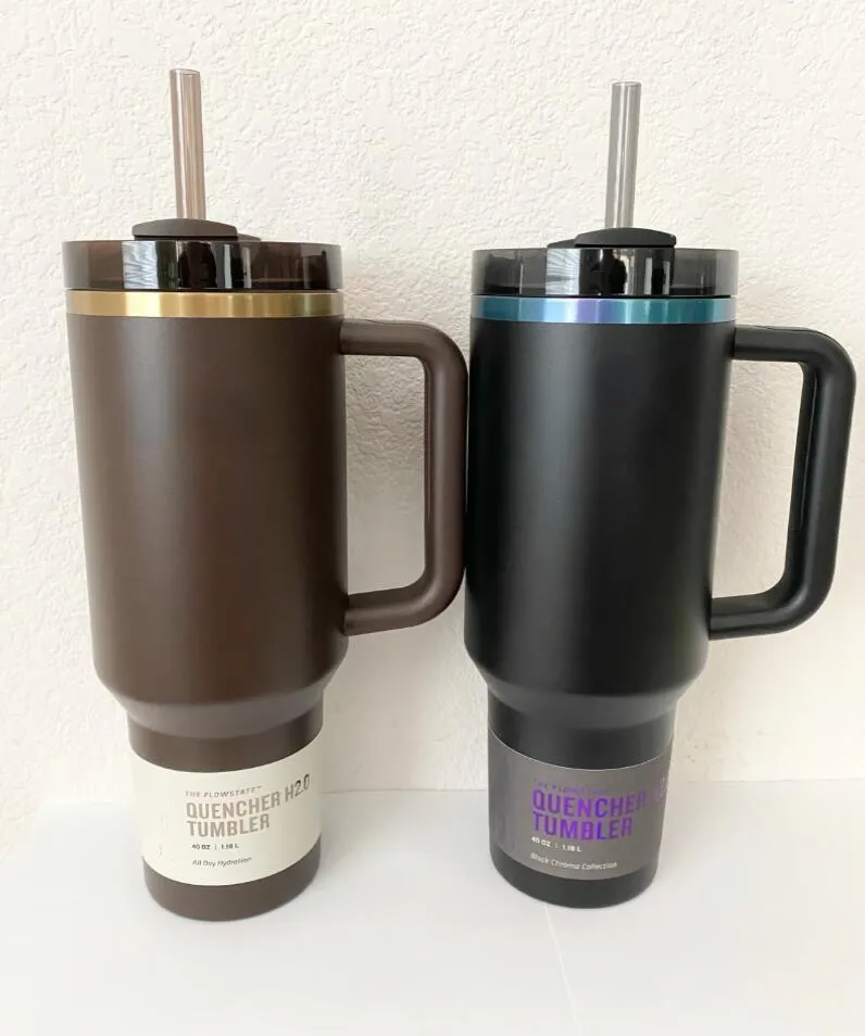US Warehouse 40oz Golden Chocolate Mug 1:1same Stainless Steel Vacuum Insulated Black Chroma Travel Mug Coffee Mug with Handle Straw 0312