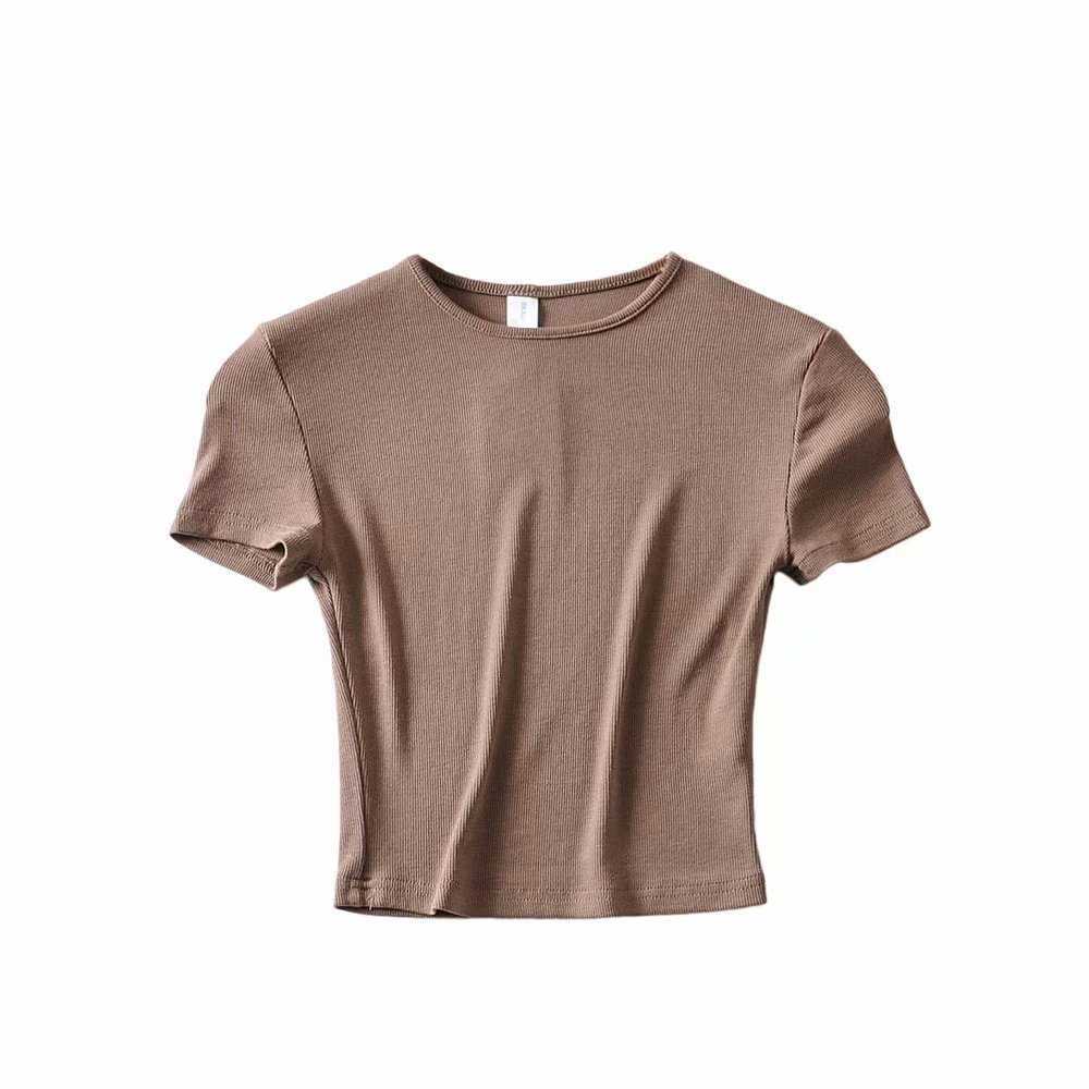 Jin Da Jie même coupe petit T-shirt col rond américain épicé fille sport loisirs Fitness fil court ouvert ombilical haut