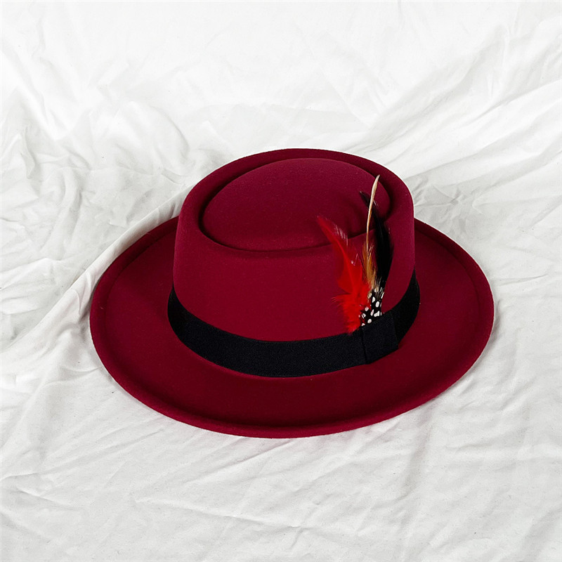 Feather Small Brim Flat Top Hat Men's Felt Hatts Women Fedora Cap Women's Fedoras Men Trilby Party Caps