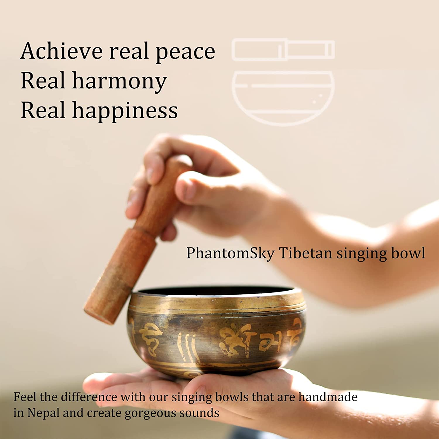 Himalaya Tibetaanse Yoga Meditatie Rexlaxation Klankschalen met lederen spits