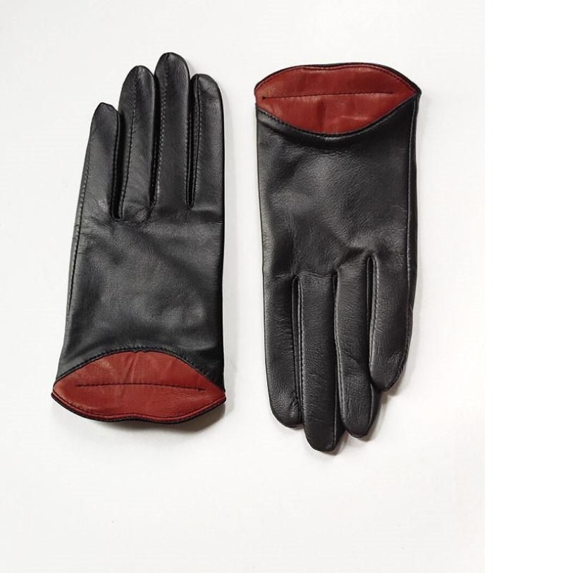 Sexy red lips personality women's leather gloves Warm sheepskin women's gloves black drive winter203y