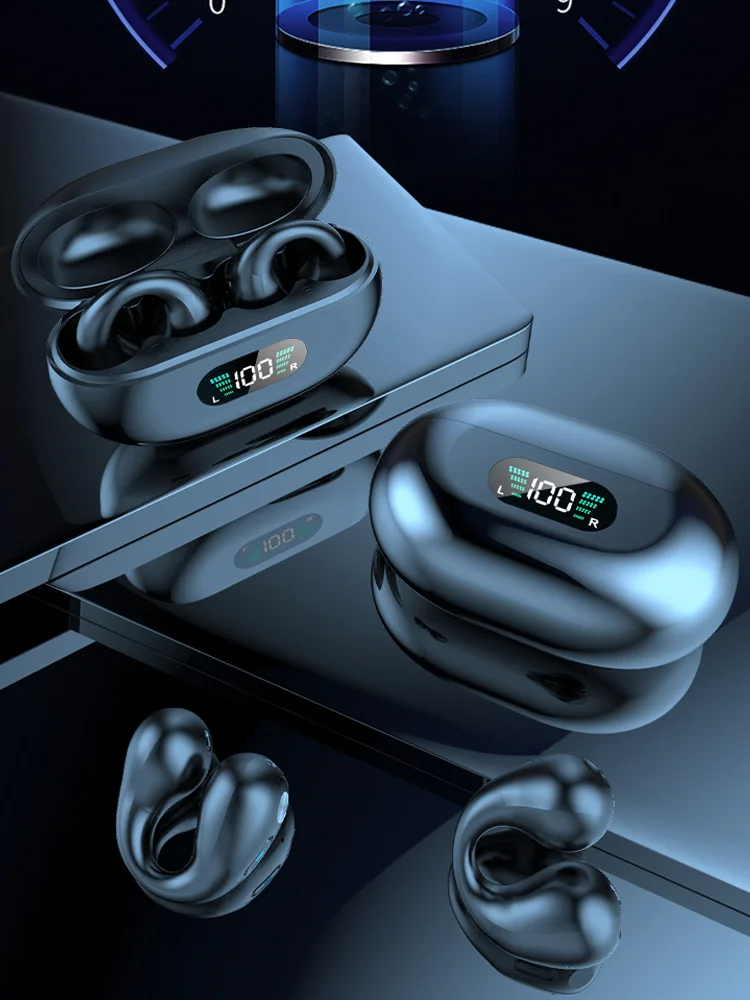 TWS Q80ワイヤレスイヤフォン耳クリップボーン伝導イヤホンBluetoothヘッドフォンステレオスマートイヤーボーンクリップスポーツエアコンタクションヘッドセット