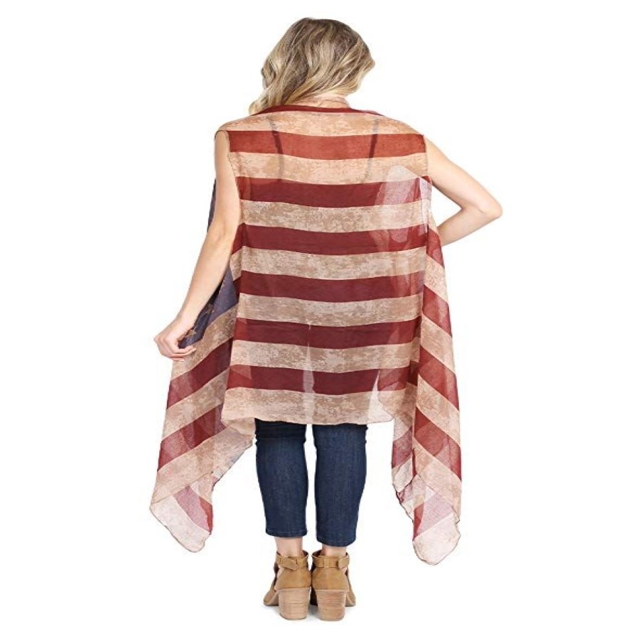 Strickjacke mit amerikanischer Flagge, 4. Juli, USA-Sternenbanner-Muster, patriotischer leichter Schal, offener Strand-Kimono-Weste2156