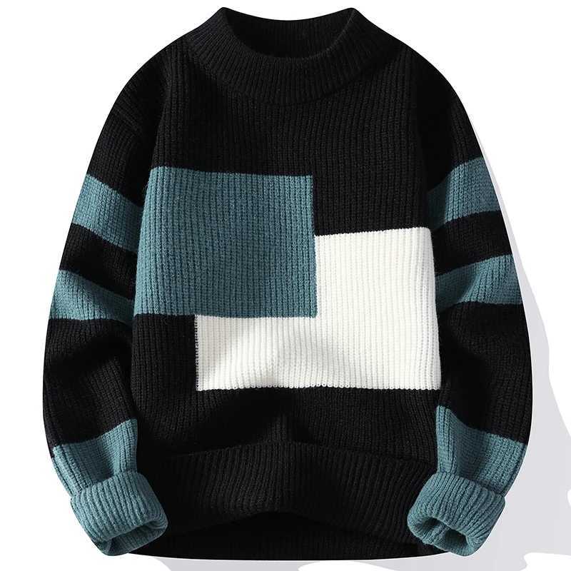 Men's Sweaters New Fashion Patchwork Knit Pullovers Men Autumn Winter O Neck Loose Warm Knitted Sweater Youthful Vitality Pullover Sweaters ManLF231114L2402