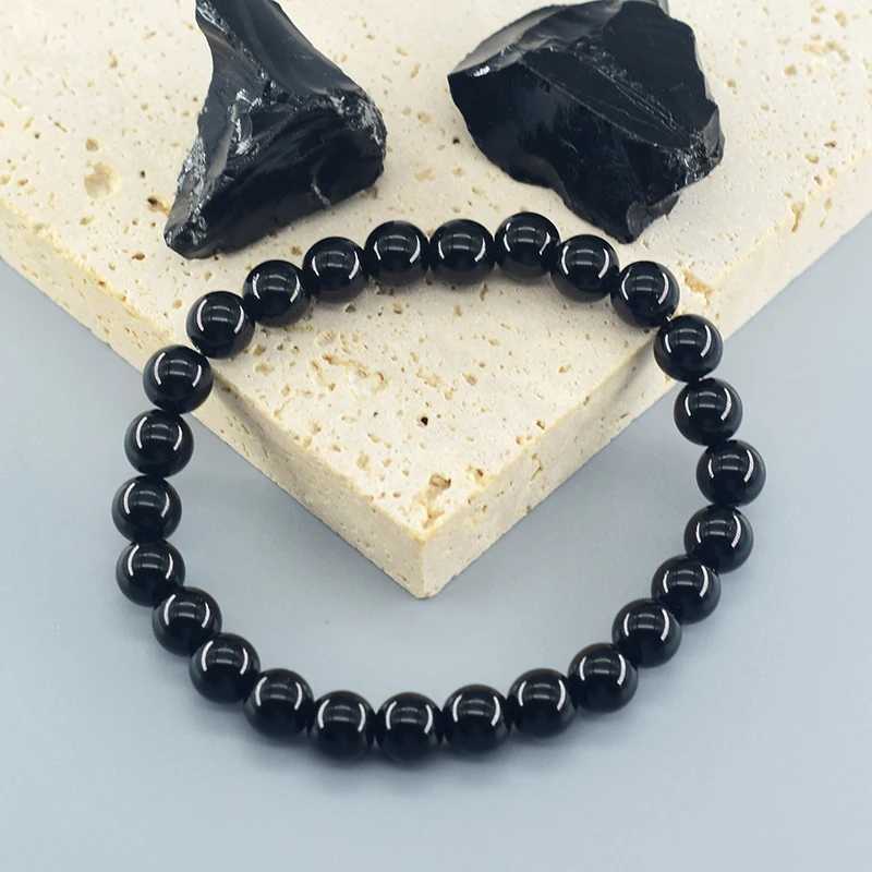 Bracelet Classique Noir Onyx Perle Bracelet pour Hommes Pierre Naturelle Brillant Noir Obisidienne Bracelet À La Main Yoga Méditation Bijoux En Gros L2403