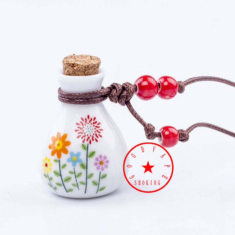 Colorful Pattern Ceramics Smoking Dry Herb Tobacco Spice Miller Pill Storage Bottle Stash Case Portable Cork Stopper Pendant Necklace Rope Container Jars Tank DHL