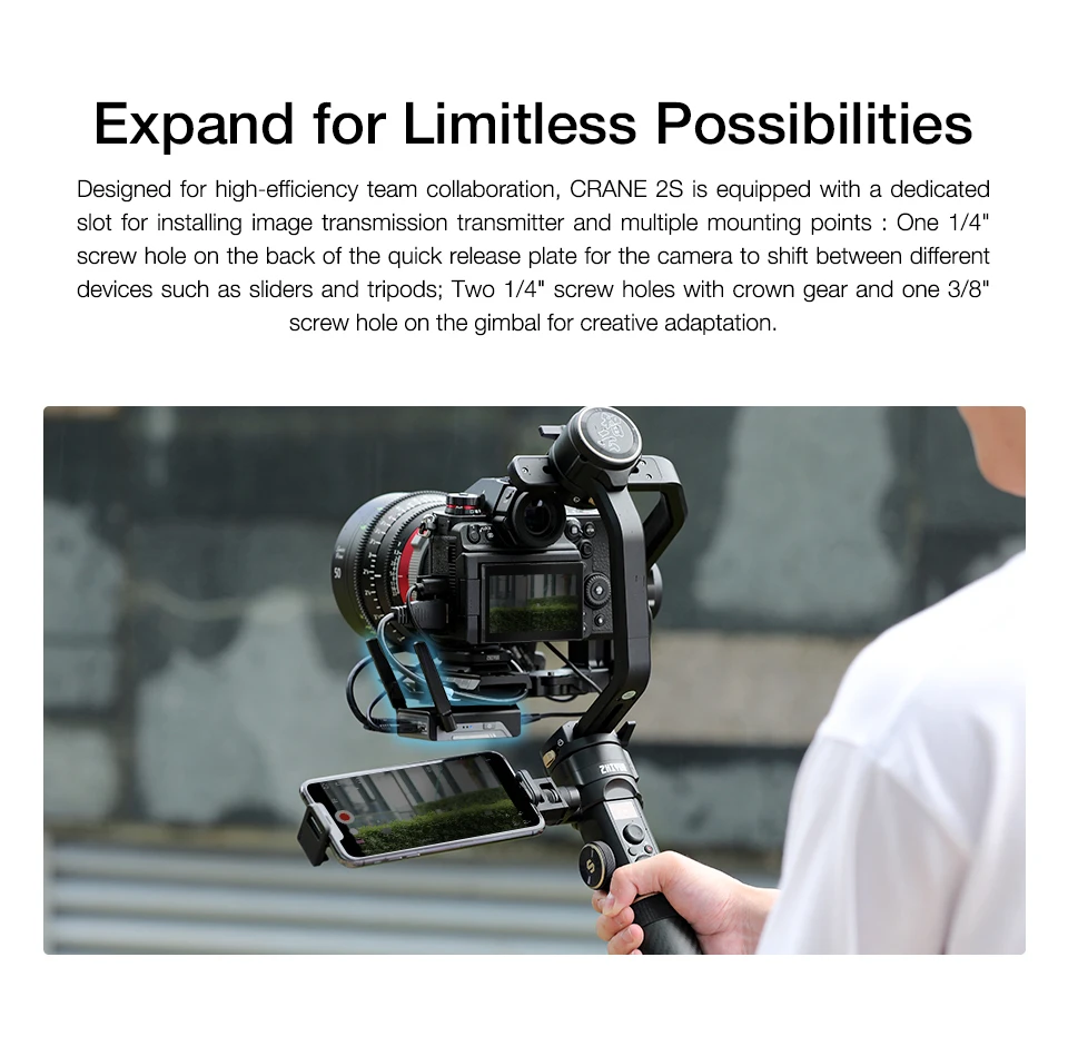 Teste Zhiyun Crane 2S Stabilizzatore 3Axis Bluetooth 5.0 Giunto cardanico portatile Canon Sony Nikon DSLR Camera Crane2S