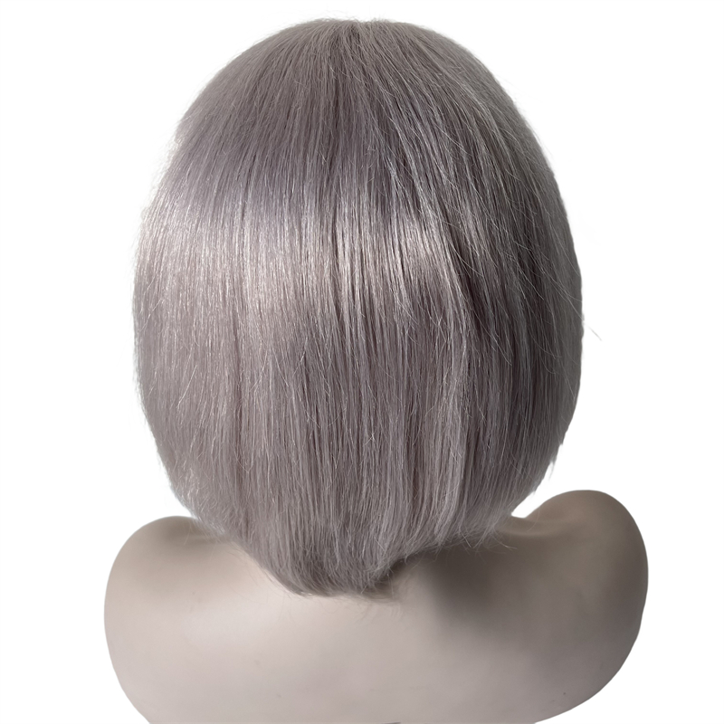 14 pouces Indien Vierge Human Human Silver Grey Bob Style Full Lace Wig pour femme noire