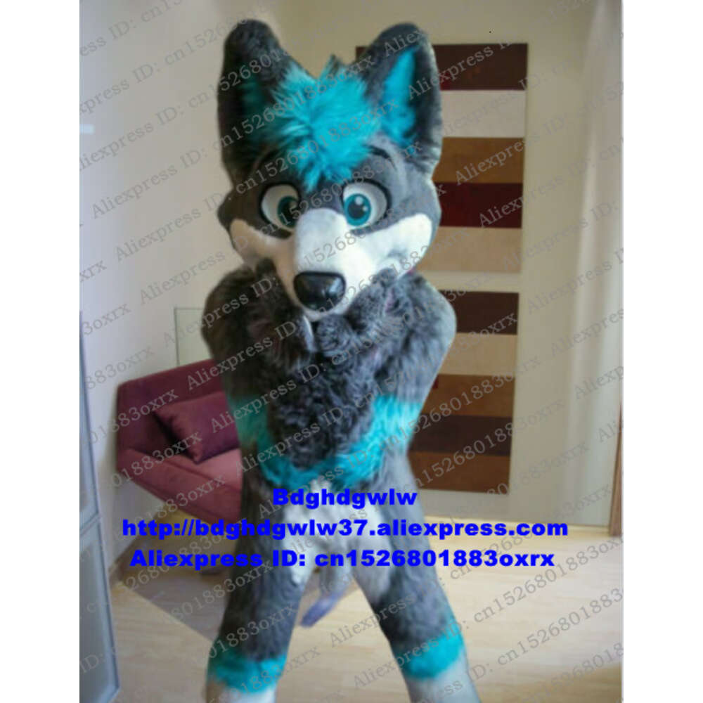 Mascot Costumes Gray Long Fur Furry Wolf Husky Dog Fox Fursuit Mascot Costume Adult Cartoon Character Outfit Sports Party Shopping Mall Zx3010