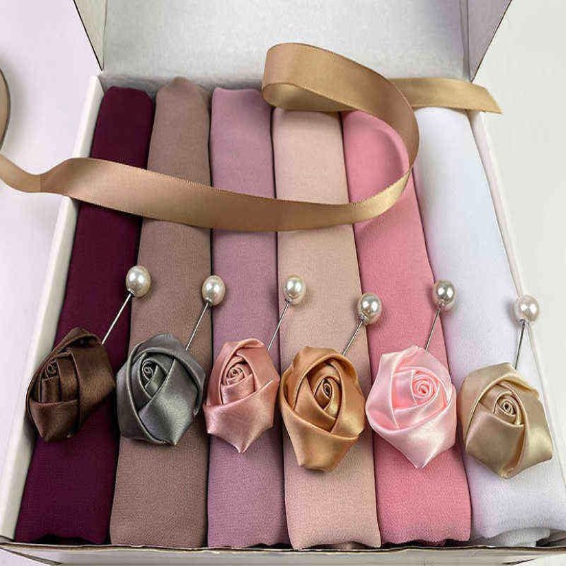 Musulman en mousseline de soie Hijab écharpe femmes couleur unie châle tête enveloppement islamique Hijabs Foulard personnaliser boîte-cadeau Foulard Femme 2201062445