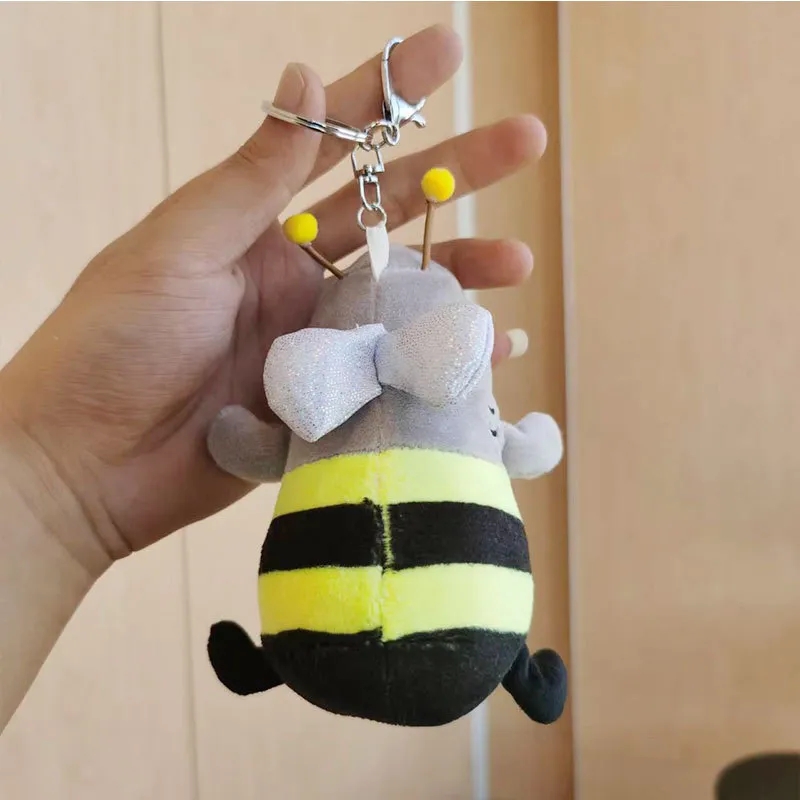 Shark Bee doll Keychain action figure pendant Cross-border Shark Bee creative mini plush toy 2024