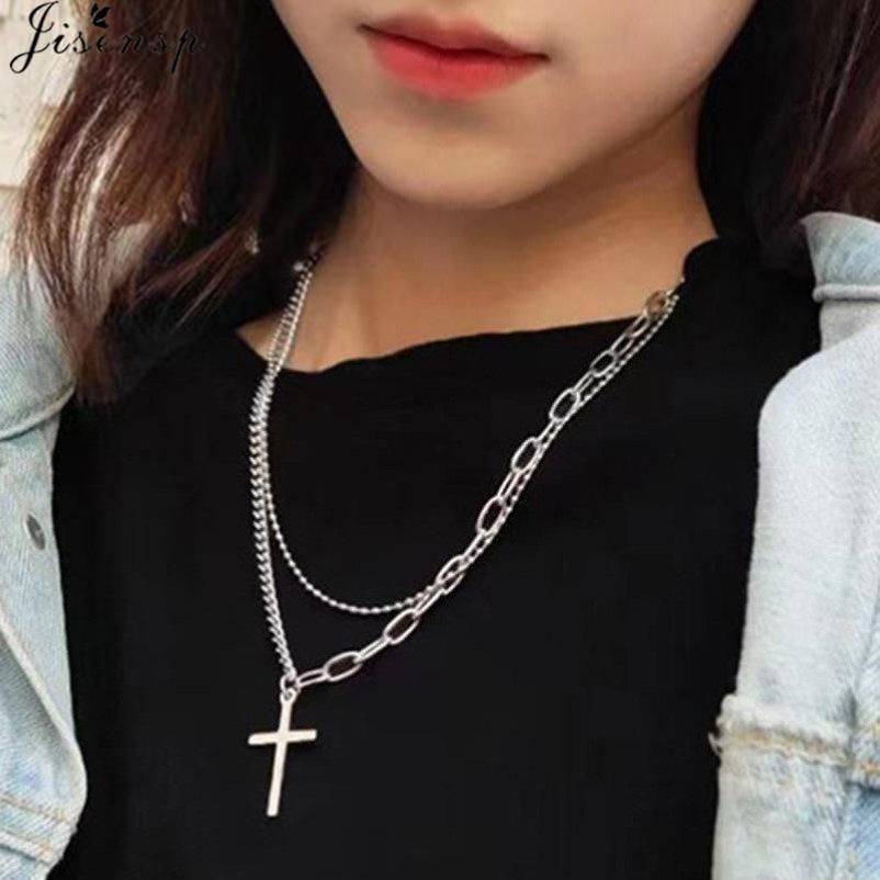 Chokers Hip Hop Double Chain Metal Key Cross Pendant Halsband för kvinnor Män smycken Punk Choker Fashion Party Accessories Xmas Gif2861