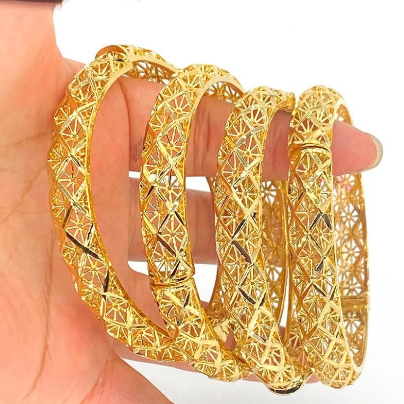 Bangle Dubai أساور للنساء 24K الإثيوبي أفريقيا أزياء الذهب لون الذهب العروس السعودية عرس الحمر هدايا المجوهرات 252H