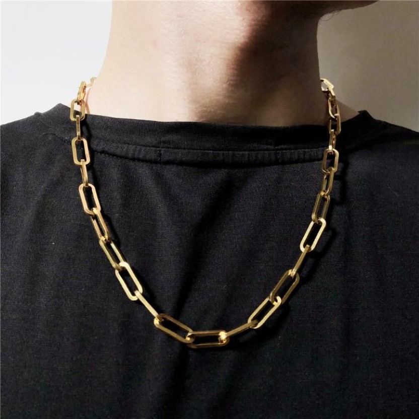 Chains Fashion Paperclip Link Chain Women's Necklace 316L Stainless Steel Gold Color Long For Women Men Jewelry Gift206o