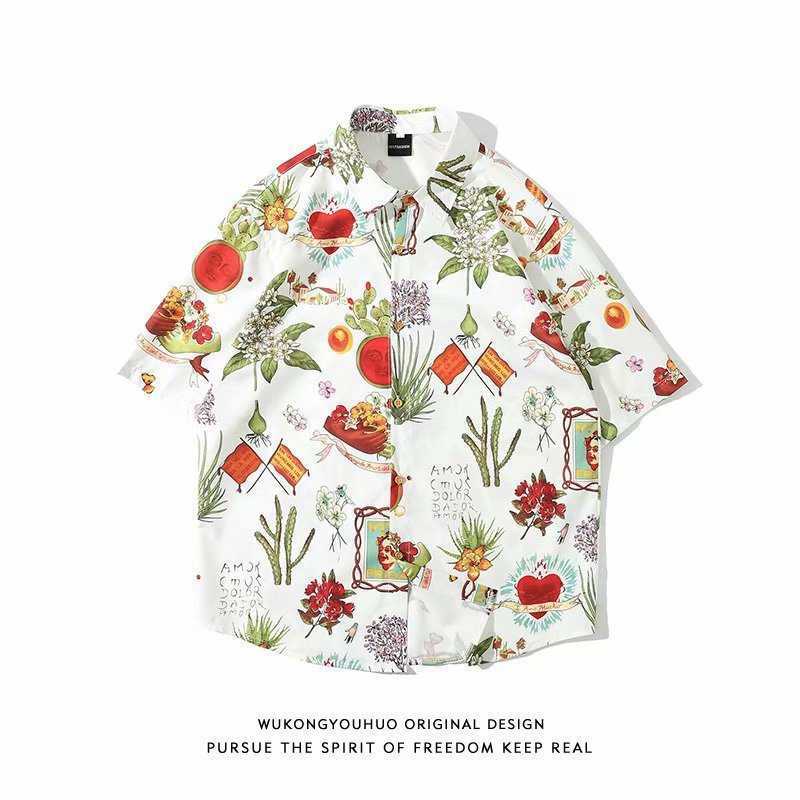 Summer new trend mens digital printing beach casual mens Casual Short Sleeved Shirt