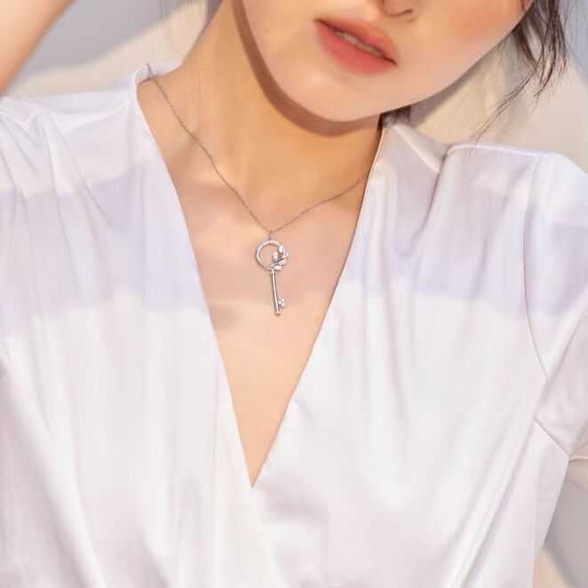 Designer tiffay and co key necklace 925 Sterling Silver Plated 18K gold-plated horse eye Leaf Pendant clavicle chain female