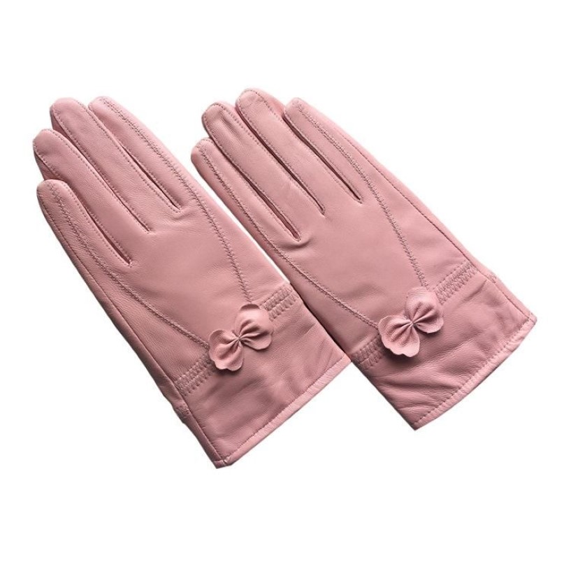 Fem fingrar handskar läder kvinnors varma båge söta bil och mocka lady vinter kvinnor satin rosa kvinnor1271q