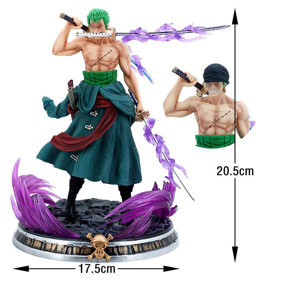 Action Toy Figures One Piece Figure 21cm Roronoa Zoro Double Headed Three-Knife Fighting Skill Anime Action Model Decorations PVC Toy Birthday Gift