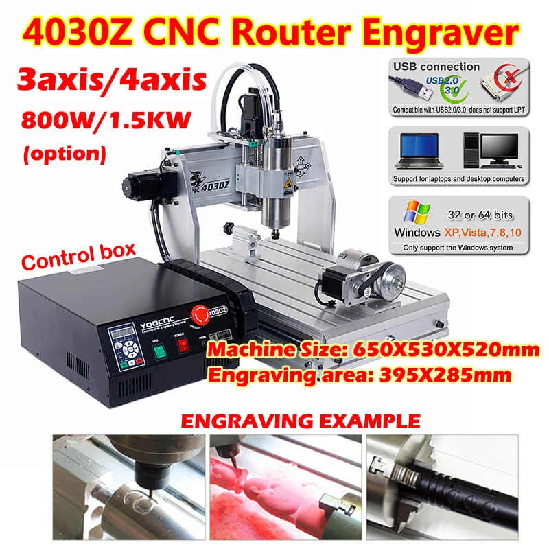 LY CNC Router 4030Z 3Axis 4Axis USB Metal Engraving Milling Drilling Machine for DIY Woodworking Stainless Steel 800W 1500W