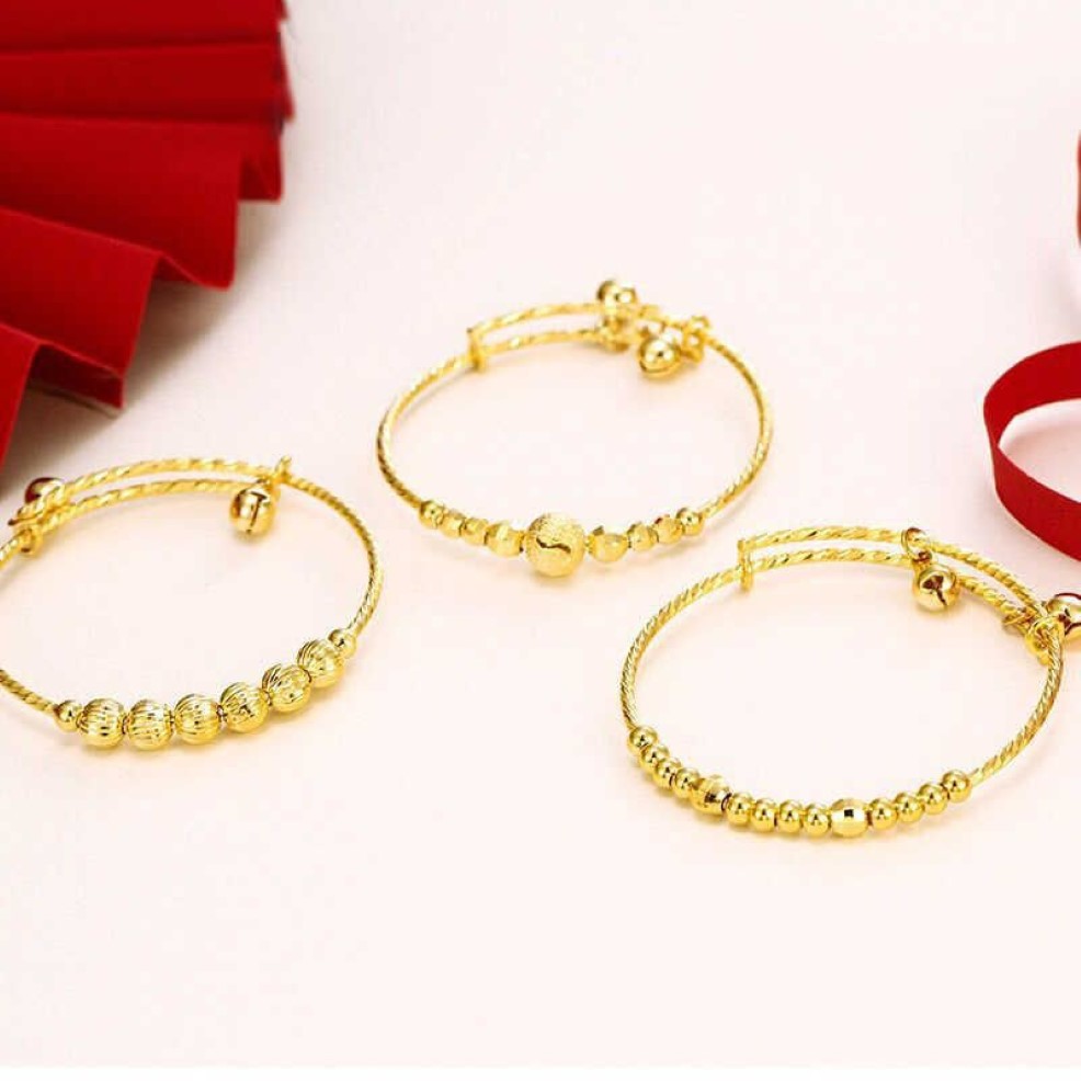 Mxgxfam Bell Bangles and Bracelets for Boys Girls Baby Gifts adjusted Fashion Jewelry 24 k Pure Gold Color Q0719321S