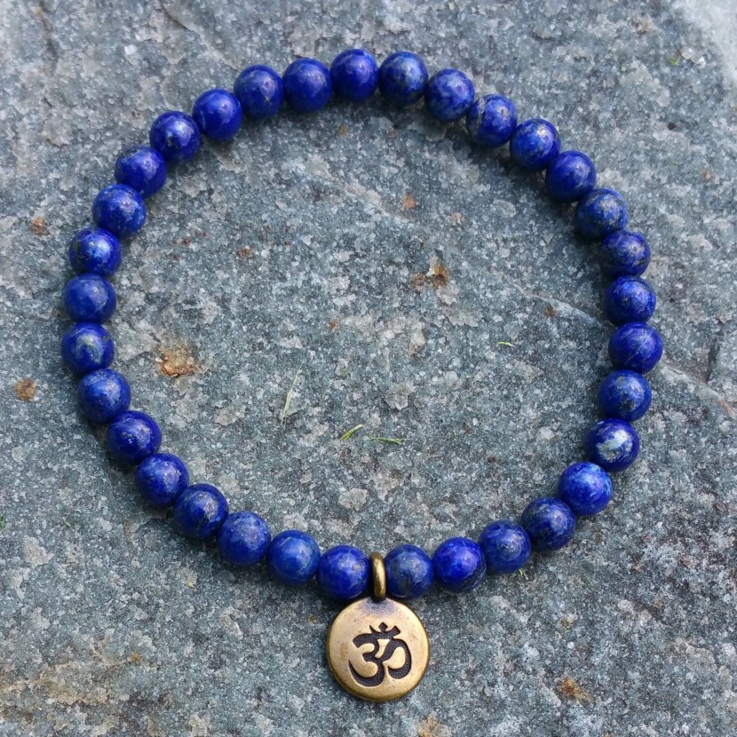 SN1106 pulseira inteira artesanal com miçangas 6mm lapis lazuli contas de pedra natural bronze antigo ohm lótus buda charme bracelet255t