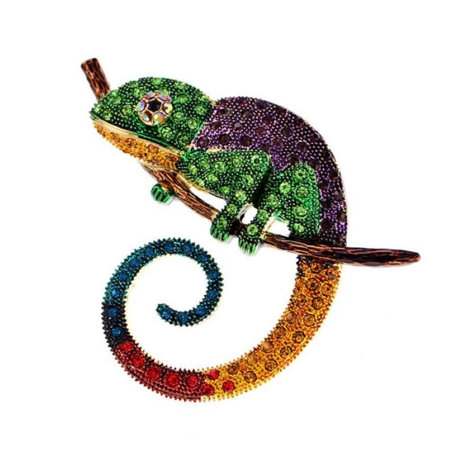 Broches Broches Grand Lézard Caméléon Broche Animal Manteau Broche Strass Bijoux De Mode Émail Accessoires Ornements 3 Couleurs Pick313N