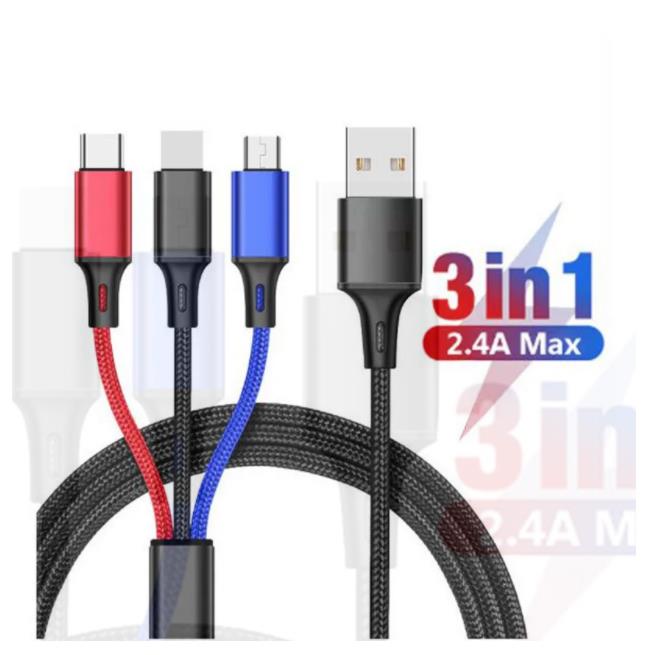 3 in 1 USB Kabel Type C Kabel voor Samsung Xiaomi Oplaadkabel fit iPhone 14 13 12X11 Pro Max Charger Micro USB Kabel Met Pakket