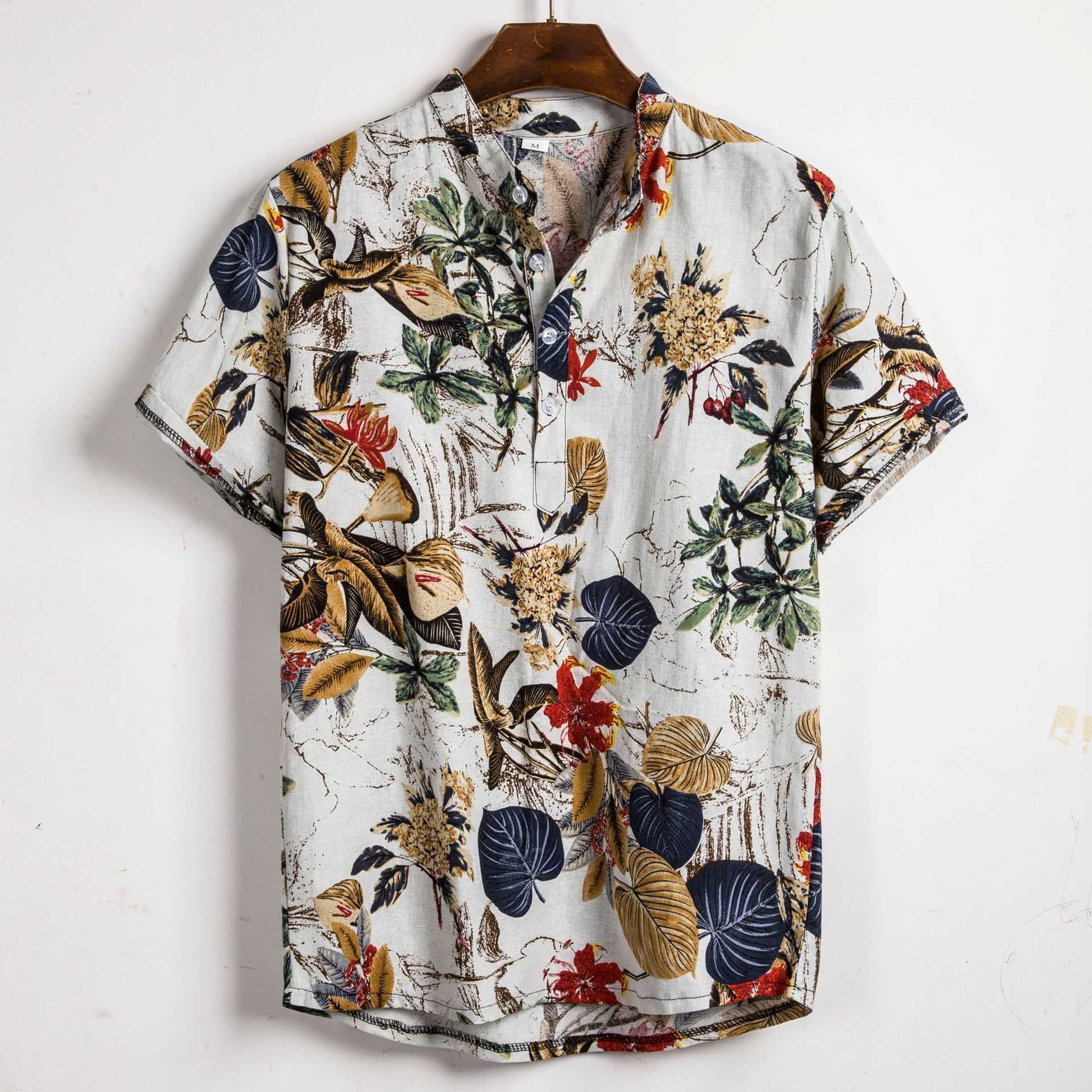 Mens clothing 2024 summer new European size mens floral short sleeved shirt for men