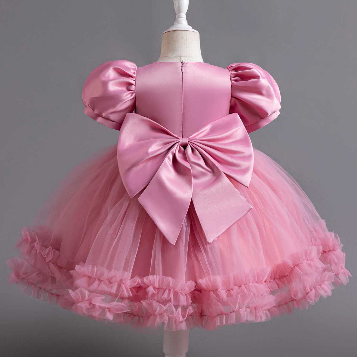 Girl's Dresses Fancy 12M Baby Tutu Dress Girl Sequin Bow 1st Birthday Princess Dress Flower Girl Costume For Wedding Summer Clothes 240315