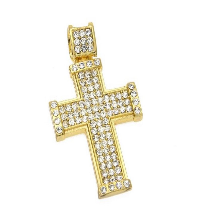 Europa US 18K echtes Gold Galvanik Diamant dreidimensionale Kreuz Anhänger Halskette Hip-Hop Hip Hop Schmuck228y