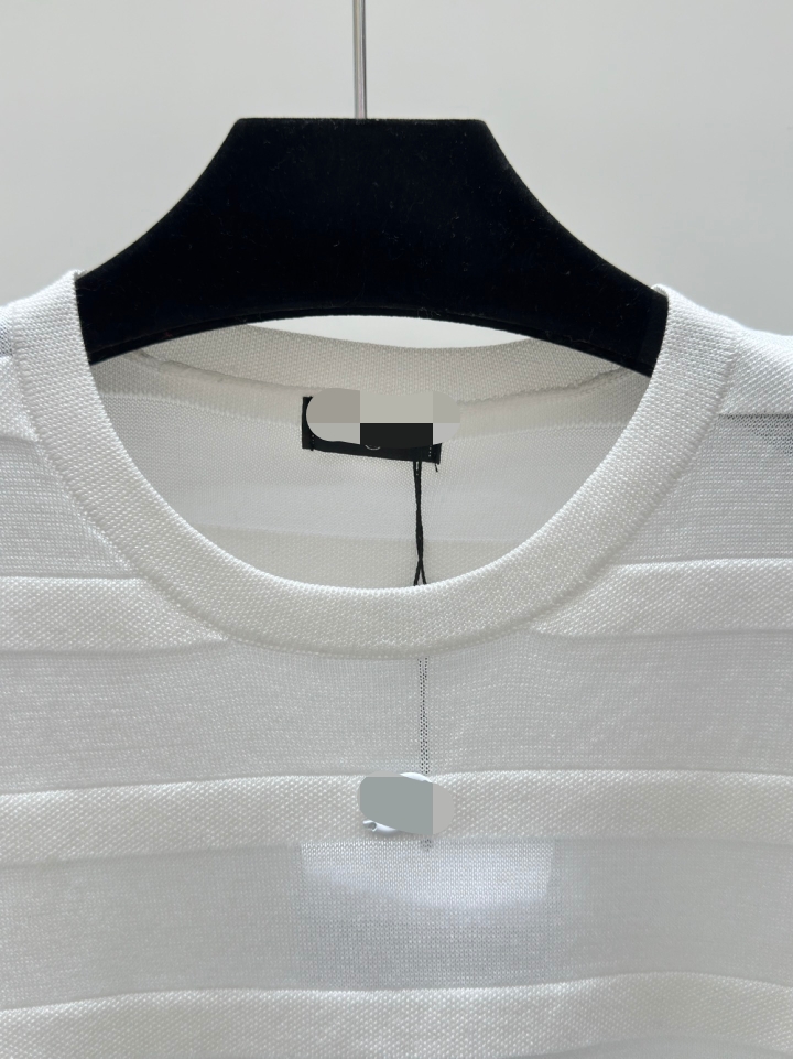 305 2024 marca de verão mesmo estilo suéter branco manga curta gola redonda roupas femininas pretas de alta qualidade shun