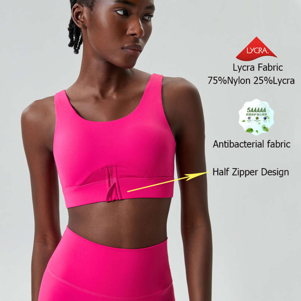 Lu Align Lemon Fiess Impact Mujeres Yoga Sujetador alto Color sólido Media cremallera Ropa interior deportiva Mantecoso Suave Gimnasio Crop Top Ropa deportiva transpirable nosotros