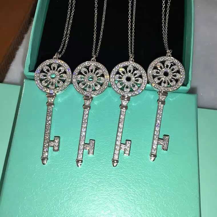 Designer tiffay and co key necklace 925 Sterling Silver sunflower snowflake Key Necklace Yingwei flower heart crown Luan tail Flower Pendant